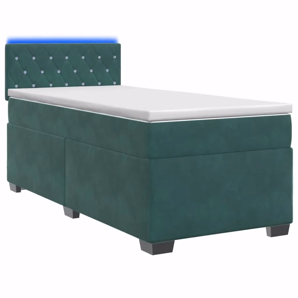 Letto con Box Spring, Materasso Ibrido e LED vidaXL, Verde Scuro, L/P/H: 80 x 200 x 140 cm – 2
