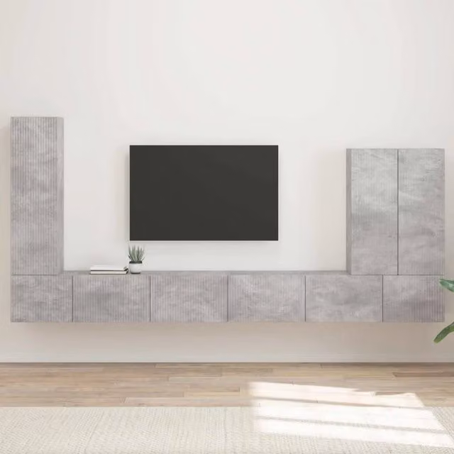 Set di Mobiletto da TV a Parete 6 pz-Credenza per TV sospesa Grigio cemento 998868