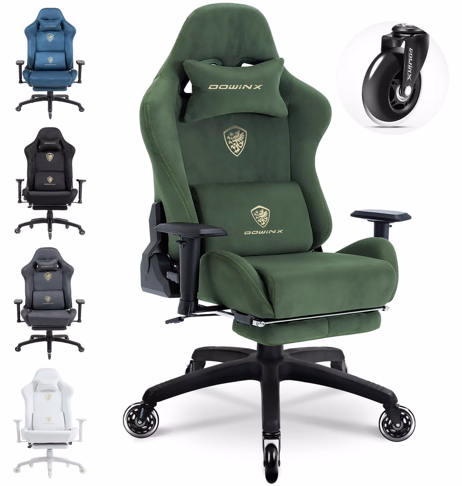 Sedia da gaming ergonomica con poggiapiedi, braccioli 3D, capacità di carico di 200 kg e ruote silenziose – comoda sedia da scrivania. Verde