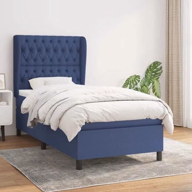 Letto Ibrido vidaXL con Giroletto a Molle e Materasso Blu e Bianco L/P: 90 x 200 cm – 1