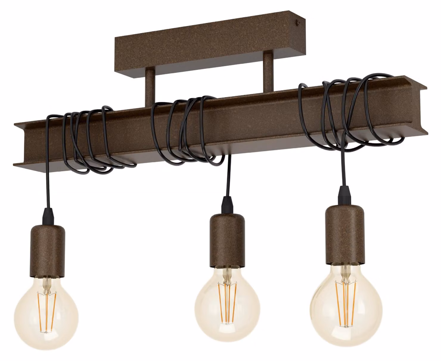 Plafoniera Industrial Townshend 4 3 Luci Acciaio Marrone Invecchiato