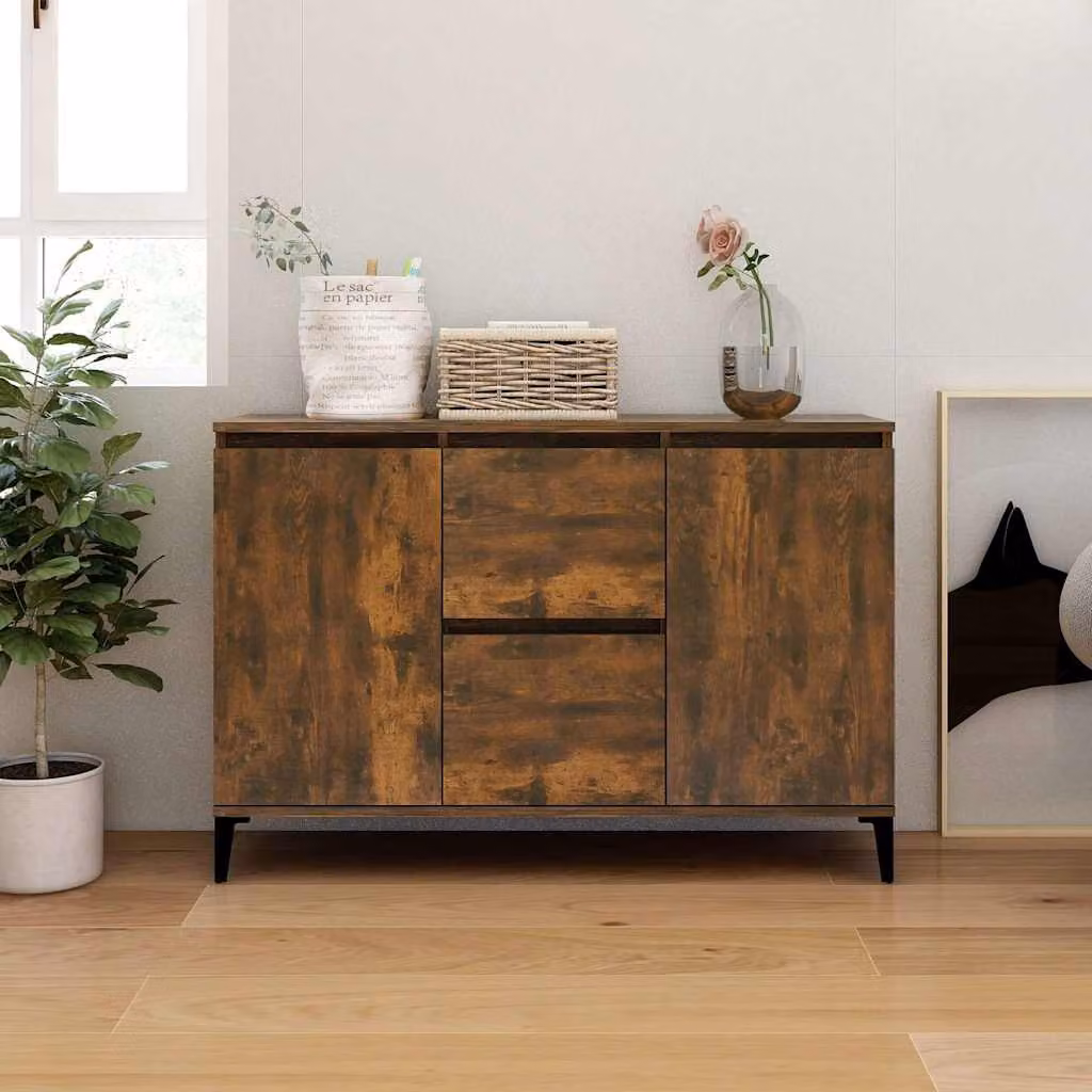 Credenza vidaXL in legno multistrato color rovere fumo con finitura opaca, L: 102 cm, P: 35 cm, H: 70 cm