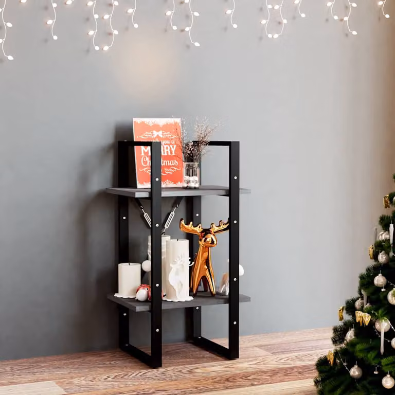 vidaXL Libreria a 2 Ripiani in Legno di Pino e Metallo Grigia Stile Industrial L: 40 cm, P: 30 cm, H: 70 cm