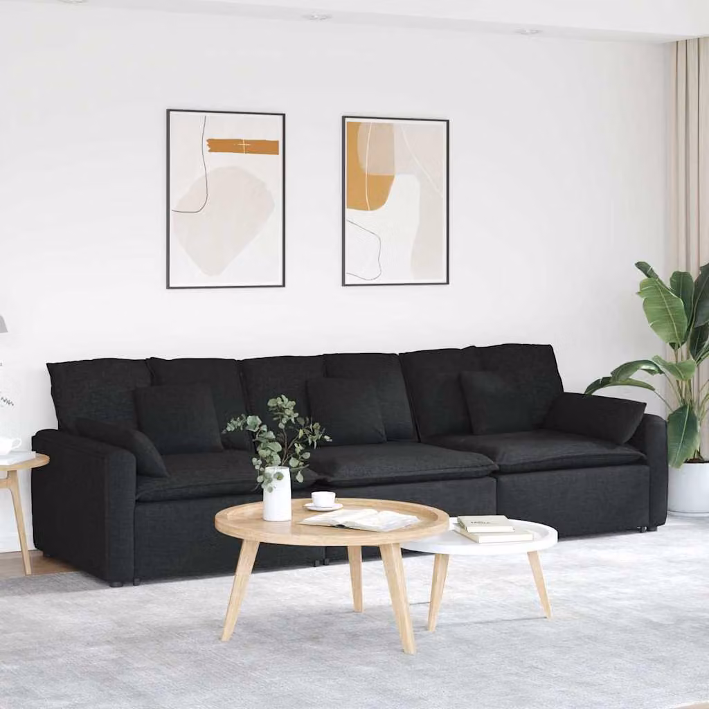 vidaXL Divano Modulare Moderno con Cuscini in Tessuto Nero e Struttura in Metallo e Legno