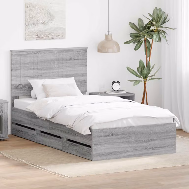 vidaXL Struttura del letto con cassetto in legno ingegnerizzato Grigio, L 100 cm x P 200 cm x H 210 cm