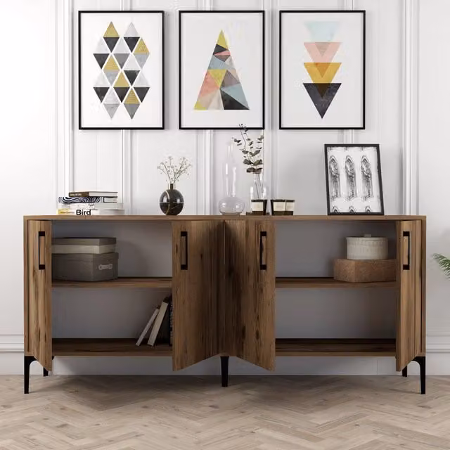 Madia Pollein, Credenza 2 Ripiani, 180x35x78h cm Marrone Noce