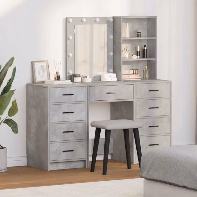 Set da trucco moderno vidaXL in MDF laminato grigio, L 41 cm, P 40 cm, H 135 cm