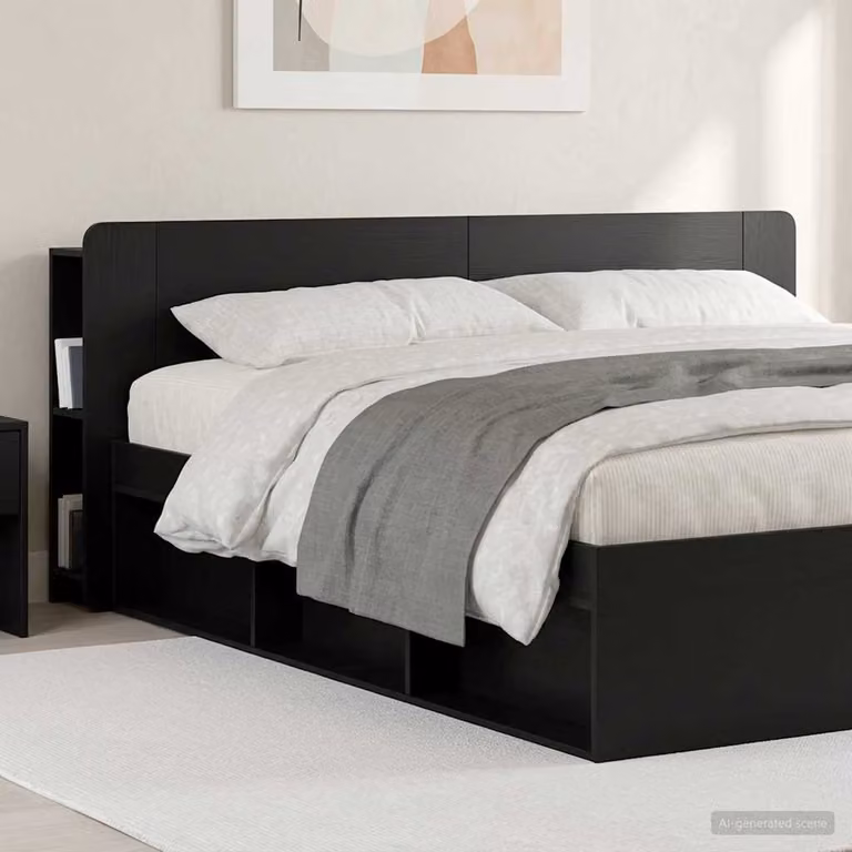 Testata del letto moderna vidaXL con ripiani integrati in legno ingegnerizzato Nero L: 193.5 cm, H: 80.0 cm, P: 18.5 cm