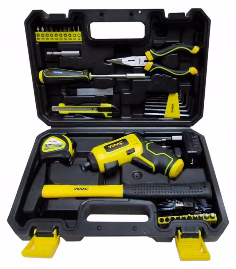 WMC Tools Set di utensili da 47 pezzi con cacciavite a batteria e set di punte Set di utensili per il fai da te