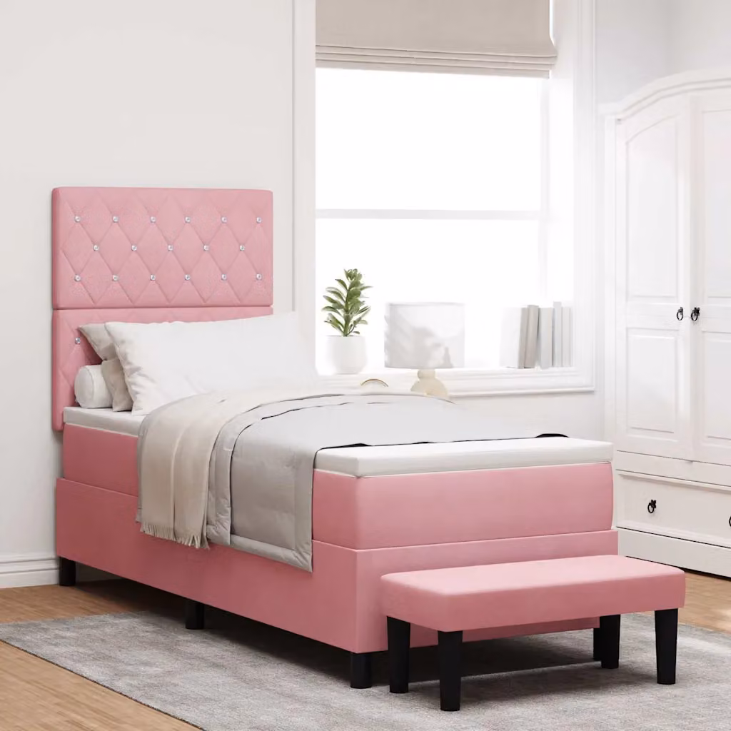 Letto a molle con testiera vidaXL in velluto rosa, L: 80 cm, P: 200 cm, H: 128 cm