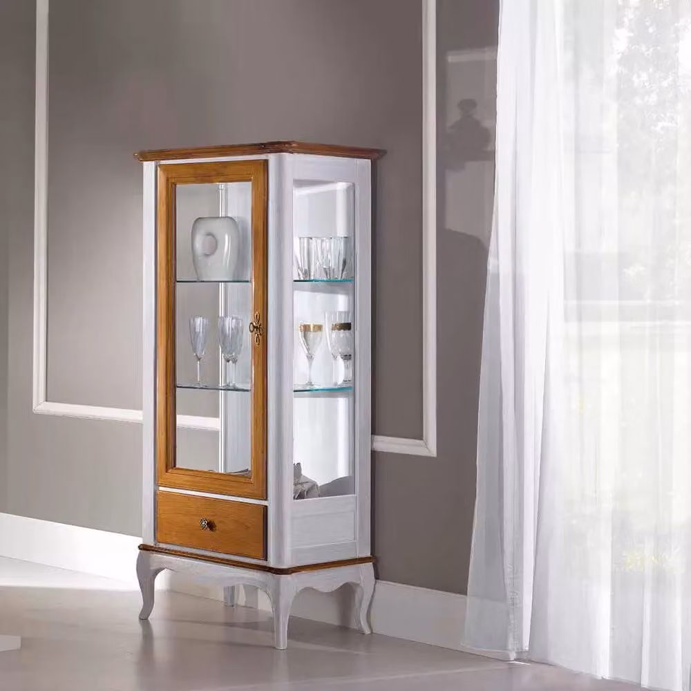 Vetrina classica provenzale in legno con ante in vetro e cassetto Mobili 2G L/P/H: 61 x 40 x 140 cm – 2