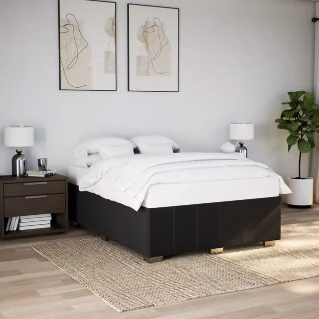 Giroletto vidaXL in tessuto nero con struttura in legno e doghe, L 160 cm x P 200 cm