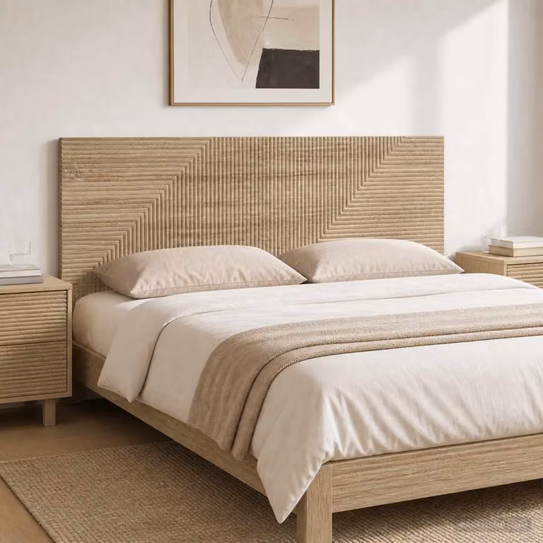 Testiera da muro moderna vidaXL HAARLEM in legno ingegnerizzato Rovere Sonoma, colore marrone e beige, con ripiano integrato e scomparti laterali, L: 160 cm, H: 50 cm, P: 3 cm