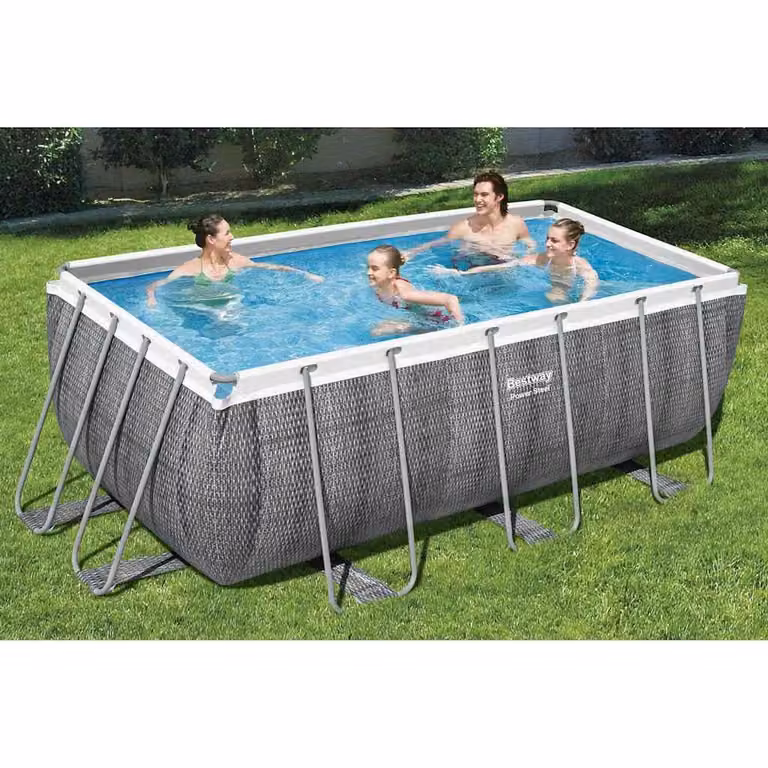 Set Piscina Rettangolare Bestway Power Steel con Telaio in Acciaio e Pompa, Colore Grigio, L 412 x P 201 x H 122 cm