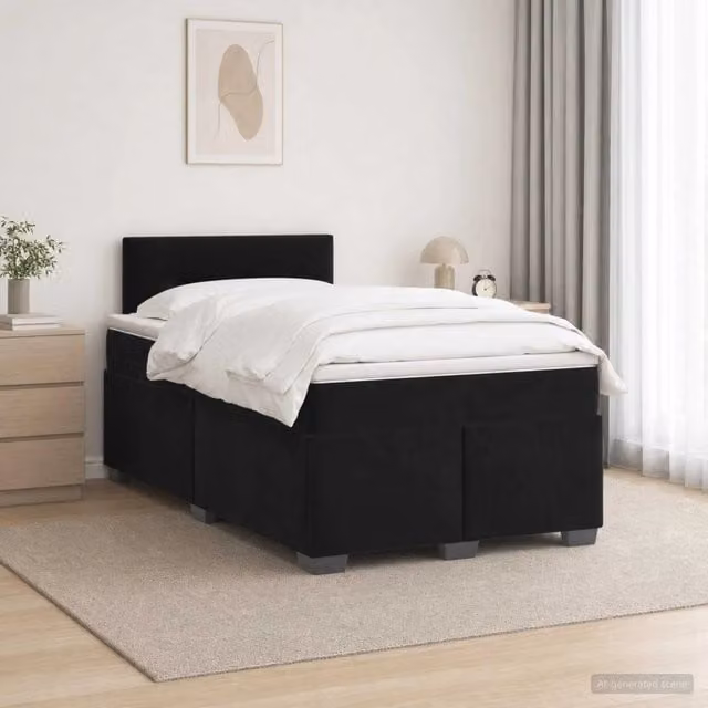 Letto box spring con materasso ibrido vidaXL in velluto nero L/P: 120 x 200 cm – 1