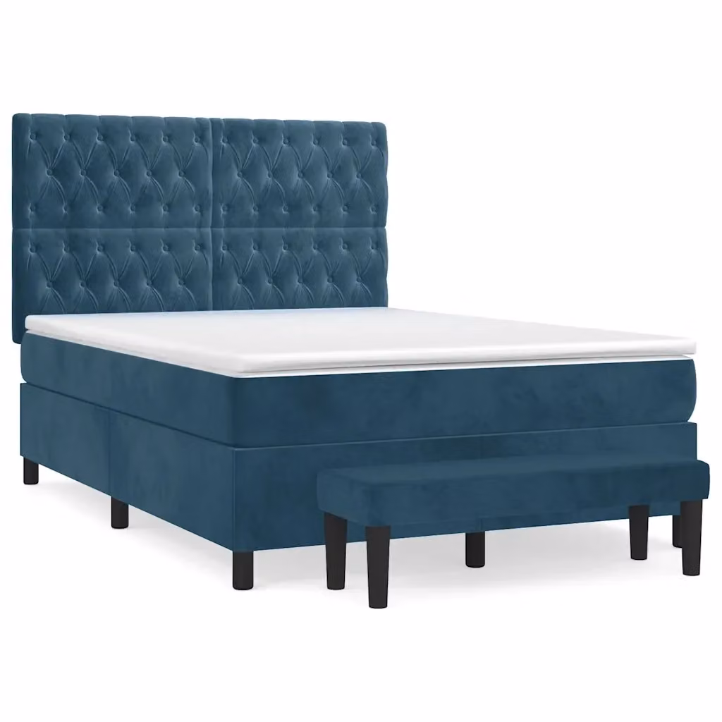 vidaXL Giroletto a Molle con Materasso Ibrido in Velluto Blu Scuro L/P/H: 190 x 140 x 4 cm – 2