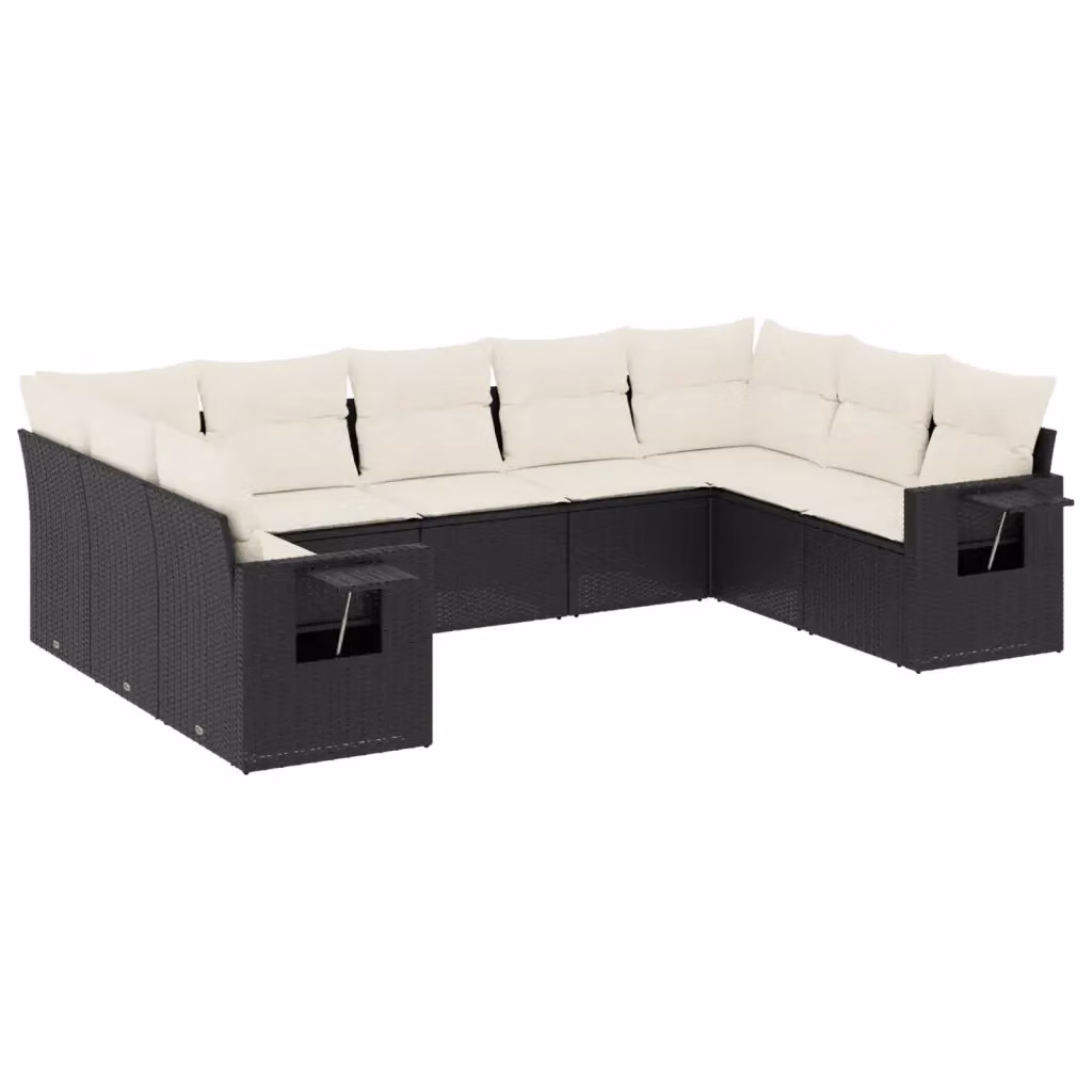 vidaXL Set Divani da Giardino 9 pz in Polyrattan Nero con Cuscini e Tavolino – 2