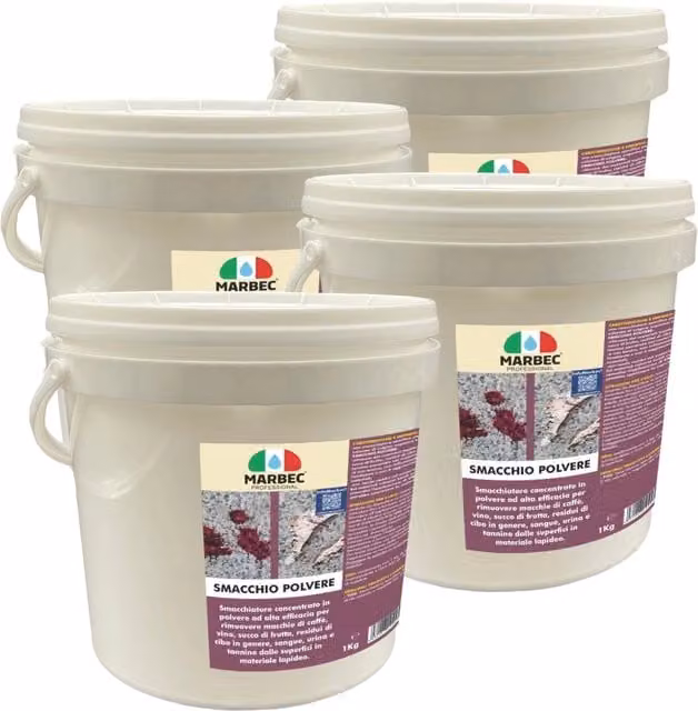 Smacchio Polvere Marbec per rimuovere macchie di vino e caffè, 1 kg x 4 pezzi, bianco