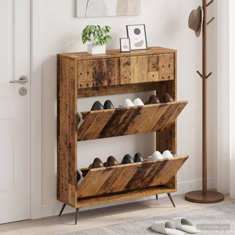 Scarpiera mobile vidaXL BREDA in legno e metallo, marrone e nero, L: 78 cm, P: 24 cm, H: 103 cm