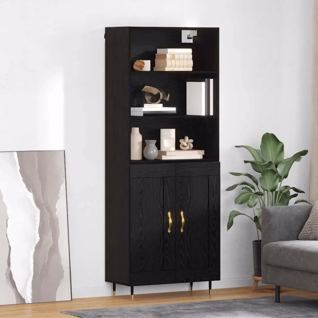 Credenza moderna Design In in rovere nero con ante a battente e ripiani interni, L: 69,5 cm, P: 34 cm, H: 180 cm – 2