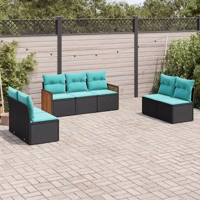 Set Divani da Giardino 7 pz con Cuscini Nero in Polyrattan 3227555