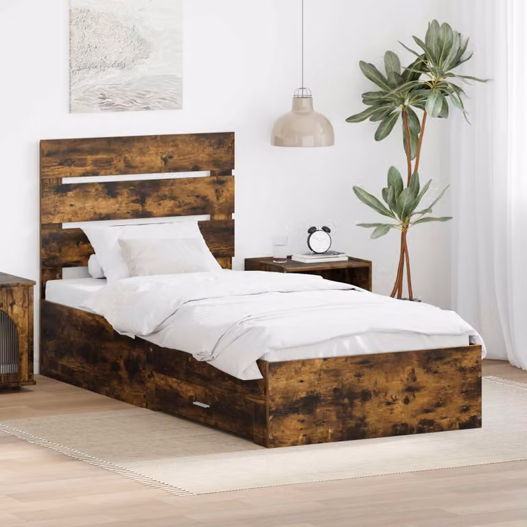 Struttura del letto moderna vidaXL in legno Rovere e Argento con cassetti L 80 x P 190 cm