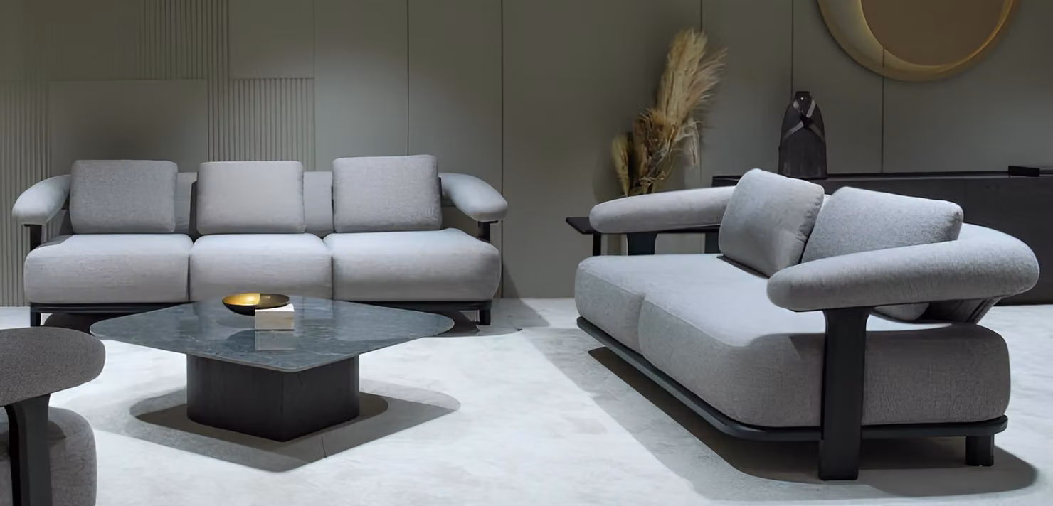 Graues Polster-Set Designer Wohnzimmer 4-Sitzer Stoffsofa 2tlg Set