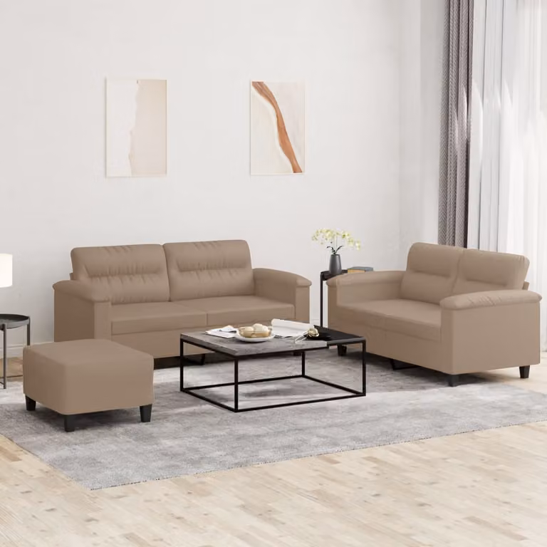 Set di divani 3 pezzi vidaXL in similpelle beige e marrone con cuscini per soggiorno in stile moderno