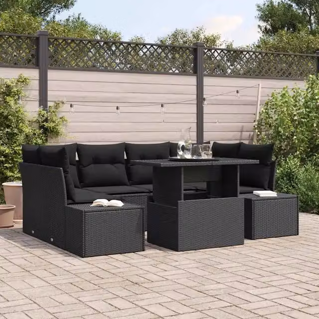 Set di divani 7 pz Nero polyrattan 3349119