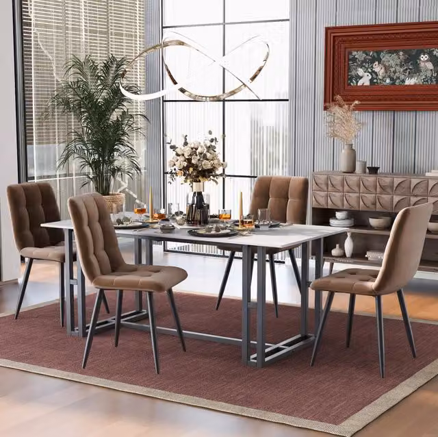 Set 4 sedie da pranzo marroni in velluto con schienale ergonomico