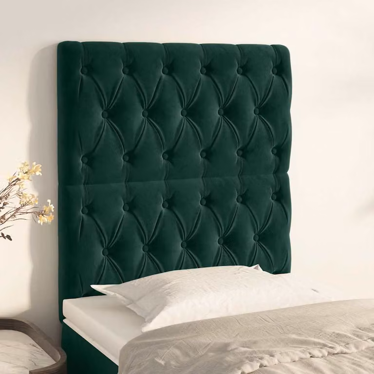 Testiera per letto vidaXL in velluto verde scuro con struttura in legno e MDF, L: 80 cm, P: 7 cm, H: 118-128 cm