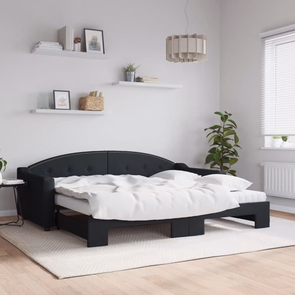 vidaXL Divano Letto Estraibile in Tessuto Nero con Materasso in Schiuma L/P/H: 90 x 200 cm