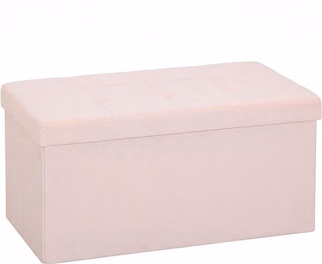 Pouf Contenitore HOMCOM Rosa in Lino Sintetico, Panca Pieghevole con Capacità 84 L, L/P/H: 76 x 38 x 38 cm