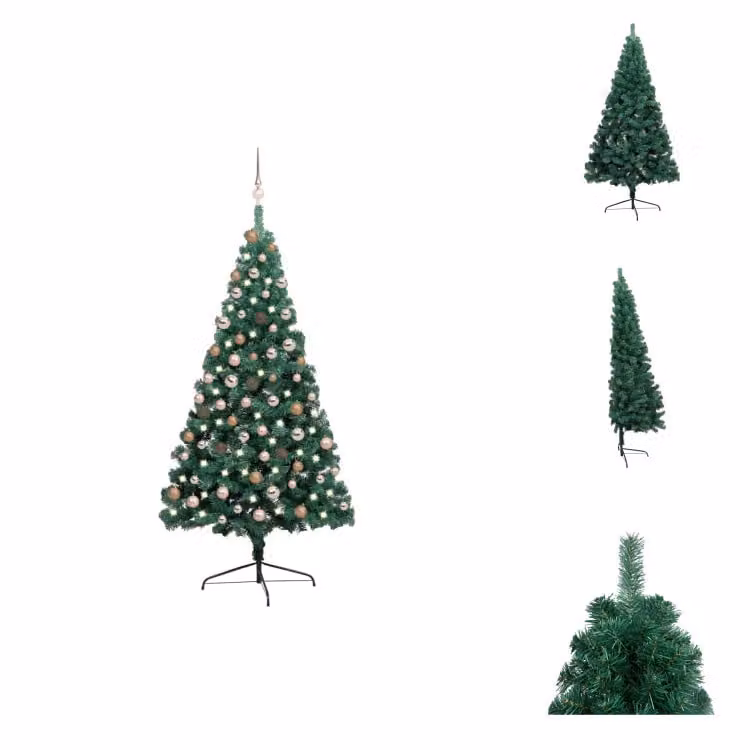 vidaXL Mezzo albero di Natale artificiale con illuminazione baubles verde 180 cm - Alberi di Natale