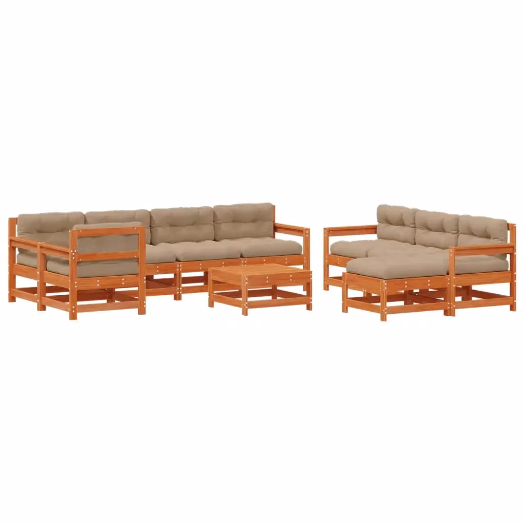Set Lounge da Giardino vidaXL in Legno di Pino Marrone Cerato con Cuscini, 10 Pezzi – 2