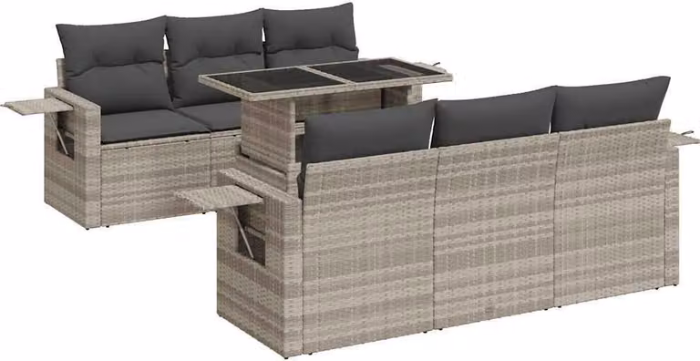 Set Divani da Giardino 7pz con Cuscini Grigio Chiaro Polyrattan