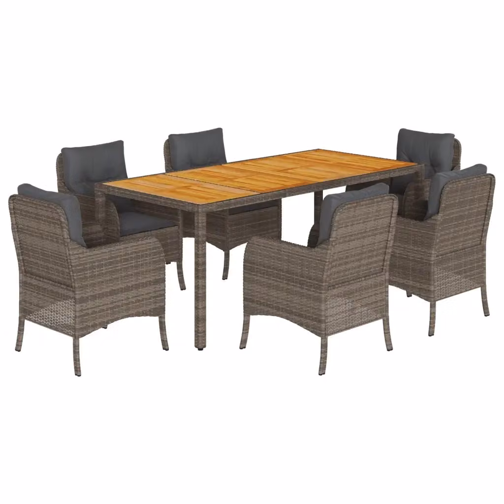 Set da pranzo da giardino vidaXL in polyrattan e legno di acacia grigio, 7 pezzi – 2