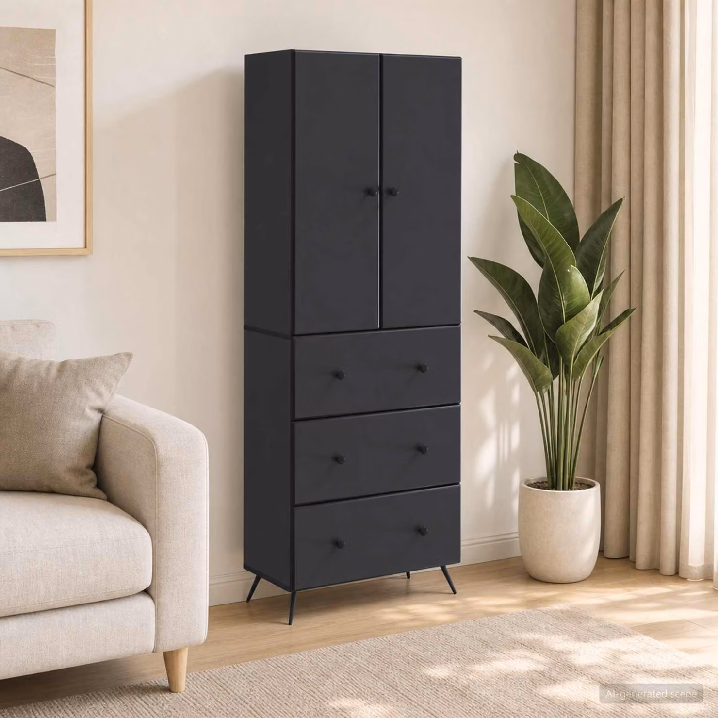 Set di 2 armadi moderni vidaXL con ante scorrevoli e cassetti, colore nero opaco, L/P/H: 66 x 34,5 x 90 cm