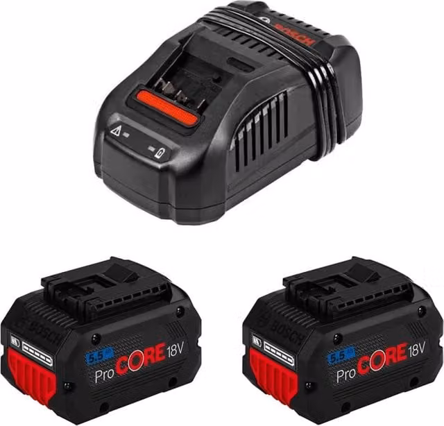 Power Set Bosch con 2 batterie ProCORE da 5,5 Ah e caricabatterie GAL1880CV, Nero