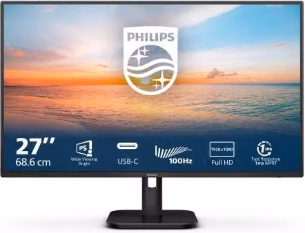 Monitor PC Philips Serie 1000 27E1N1300A/00 da 27 pollici Full HD IPS Nero con HDMI, DisplayPort e USB-C – 1