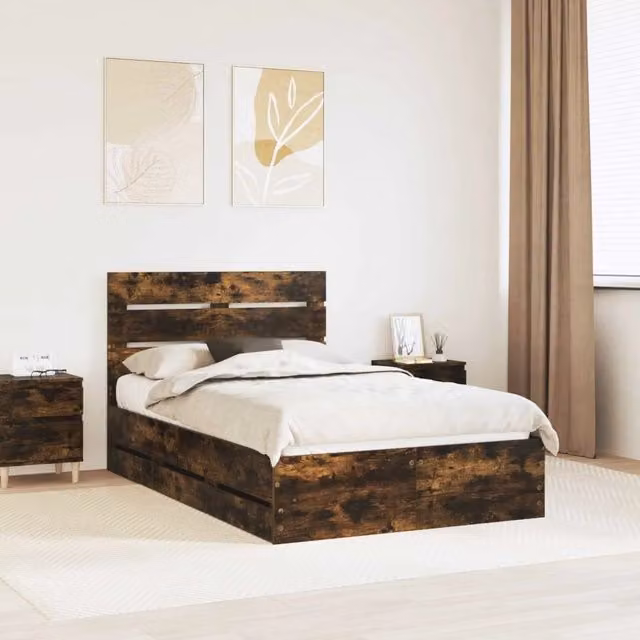 Struttura del letto con cassetto Rovere fumé 135 x 190 cm 3411841