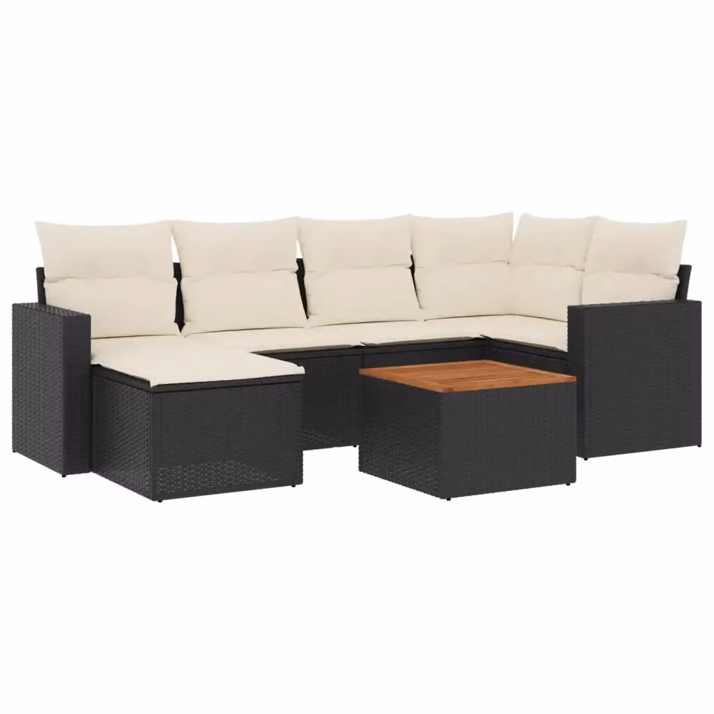Set Divani da Giardino a L vidaXL in Polyrattan Nero con 7 Cuscini Imbottiti e Tavolino – 2