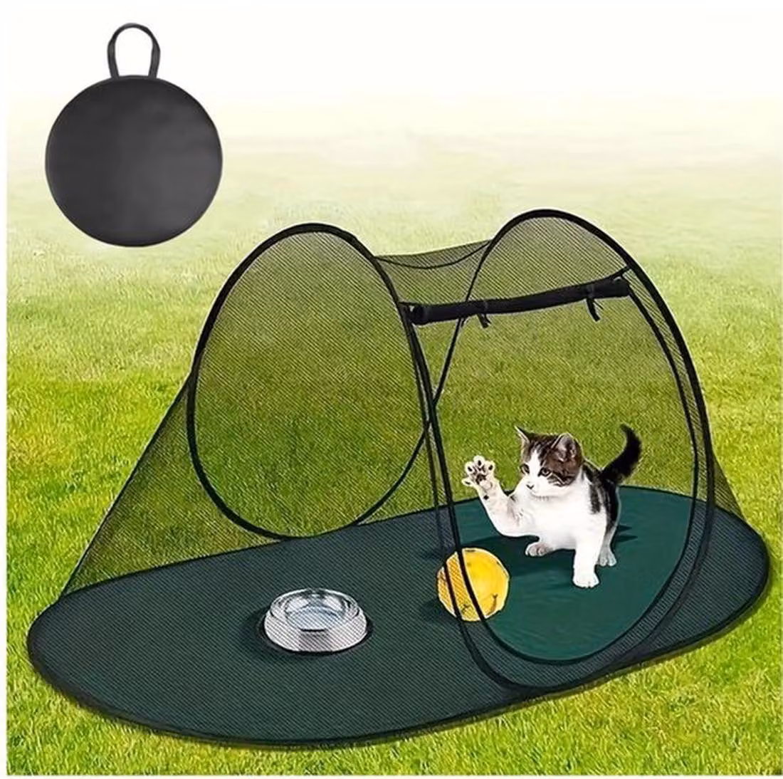 Azomor® Tenda pieghevole e portatile per animali domestici con doppio ingresso, per interni ed esterni