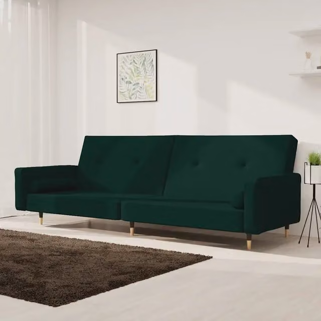 Divano Letto Click-Clack vidaXL in Velluto Verde con Cuscini e Poggiatesta Regolabile