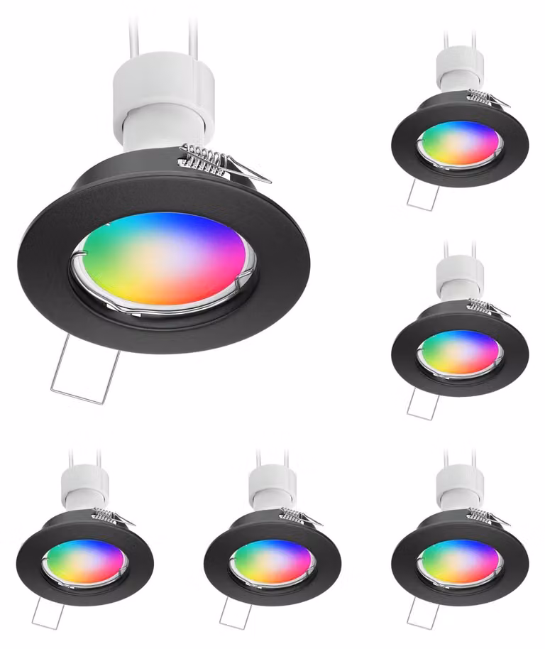 Set di 6 faretti da incasso FERE, colore nero opaco, attacco GU10, 5,5W, 473lm, compatibili con sistemi di domotica RGBW