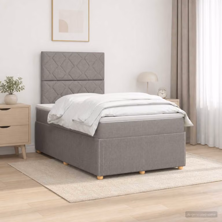 Letto box spring con materasso vidaXL in tessuto beige e grigio L/P: 120 x 200 cm