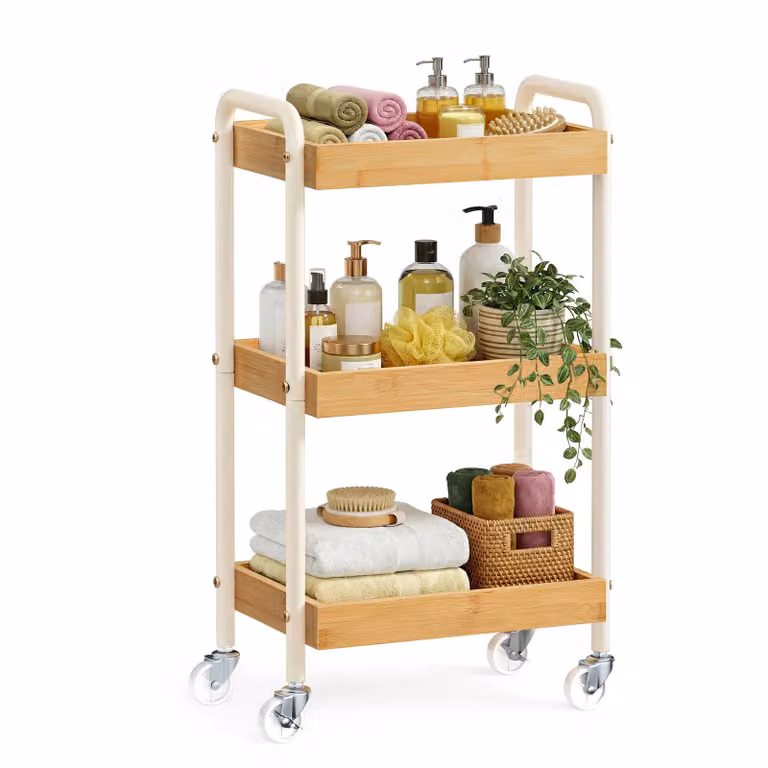 Carrello portaoggetti in acciaio con maniglie facile da montare, Beige