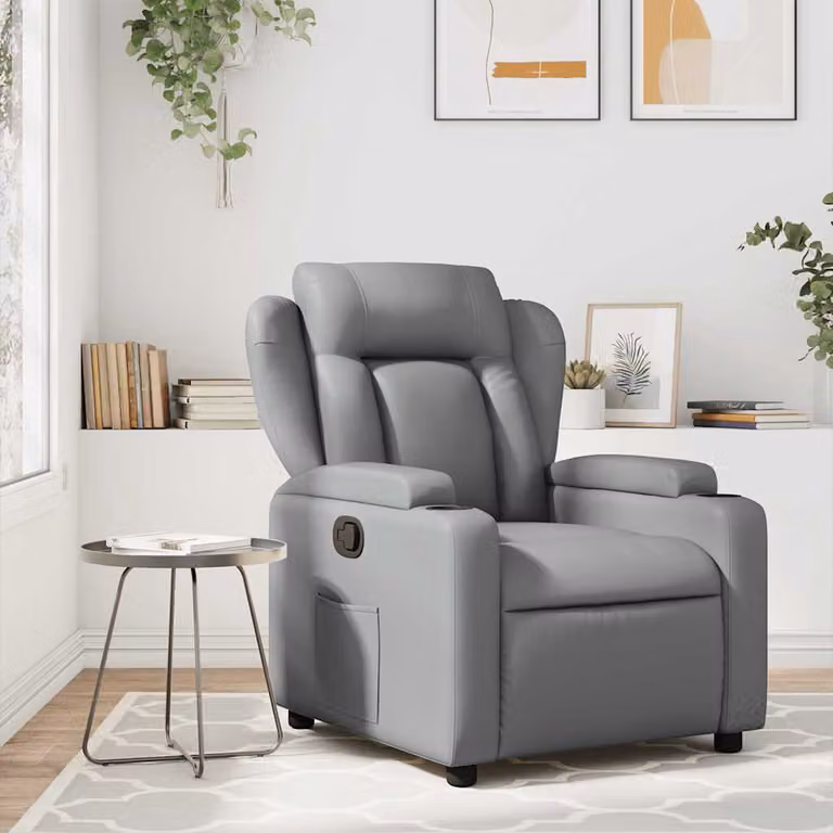 vidaXL Poltrona reclinabile relax in similpelle grigia con braccioli
