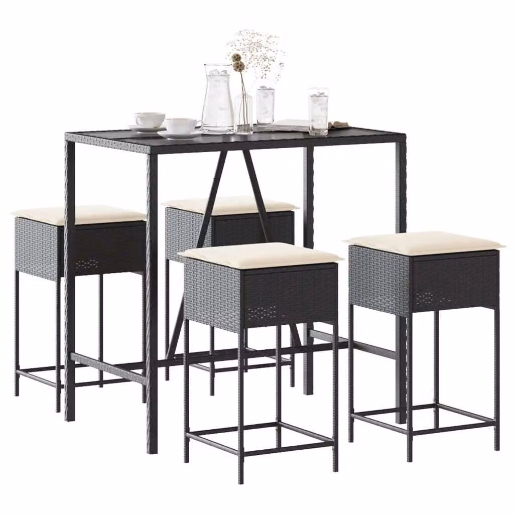 Maison Exclusive - Set da bar da giardino 5 pezzi con cuscini in polyrattan nero