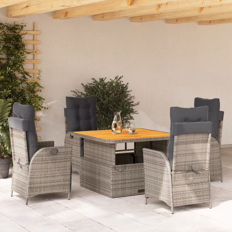 Set da pranzo da giardino vidaXL in legno di acacia oliato e polyrattan, 5 pezzi, Grigio e Marrone